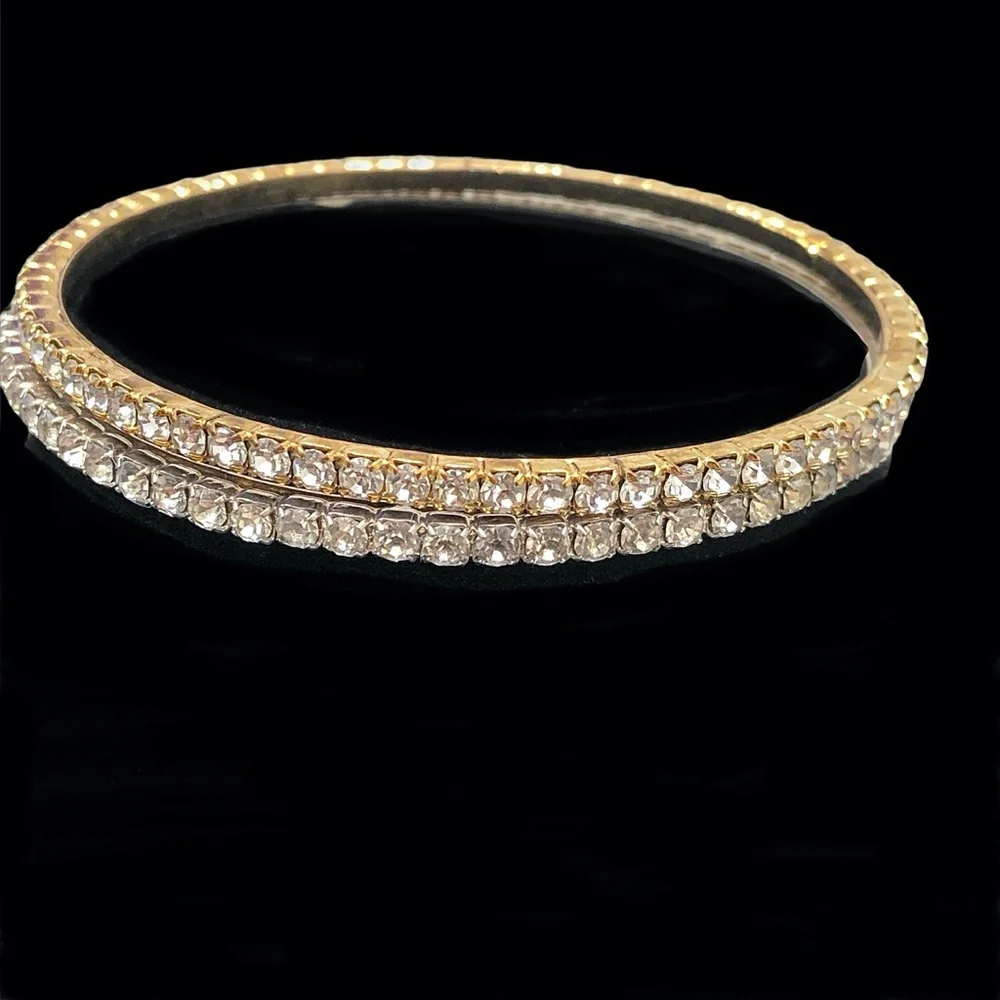 VINTAGE CLEAR CRYSTAL HARD BANGLE BRACELETS - SET OF 2